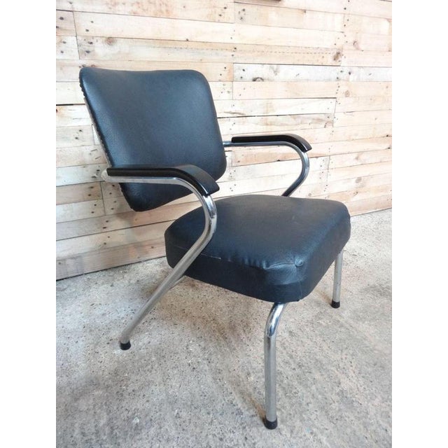 Textile Barber Armchair with Chrome Frame and Black Leatherette Upholstery, 1960s For Sale - Image 7 of 7