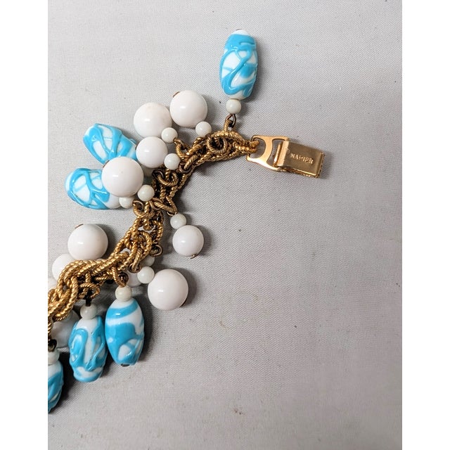 Vintage Napier Book Piece Goldtone Blue & Turquoise Art Glass Charm Bracelet, 1967 For Sale - Image 10 of 15