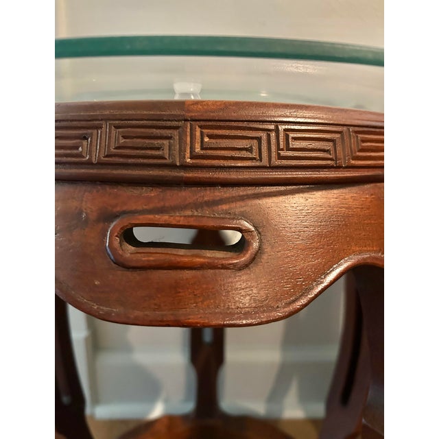 Wood Mid 20th Century Vintage Chinoiserie Hardwood Drum Stools or Tables With Marble and Glass Tops - A Pair For Sale - Image 7 of 10