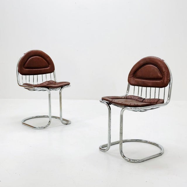 Mid-Century Tubular Chrome and Leather Cantilever Dining Chair, 1970s by Gastone Rinaldi For Sale - Image 9 of 9
