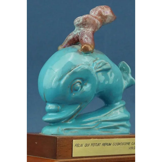 20th Century Futurist Ceramic Sculpture of Cherub on Dolphin by Riccardo Gatti, Italy For Sale - Image 15 of 18