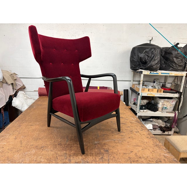 1940s 1940s Wingback Armchair Attributed to Eva & Nils Koppel for Slagelse Møbelværk, Denmark, Mohair For Sale - Image 5 of 18