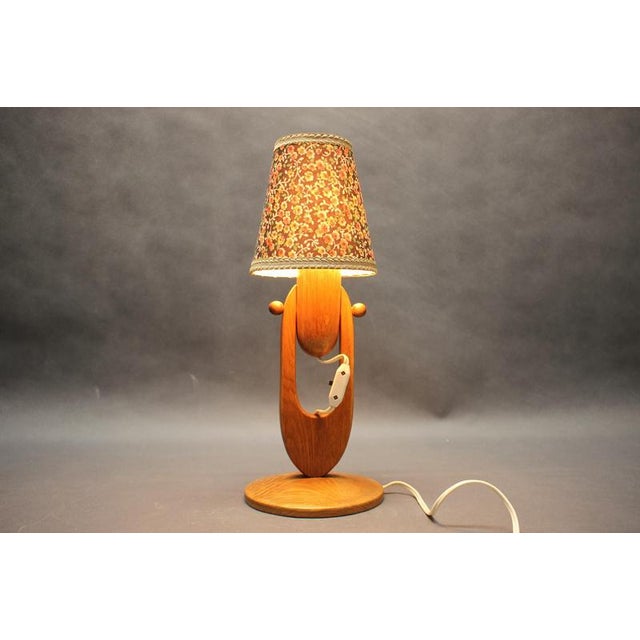 Mid-Century Adjustable Wooden Table Lamp with Floral Shade, Czechoslovakia, 1970 For Sale - Image 9 of 12
