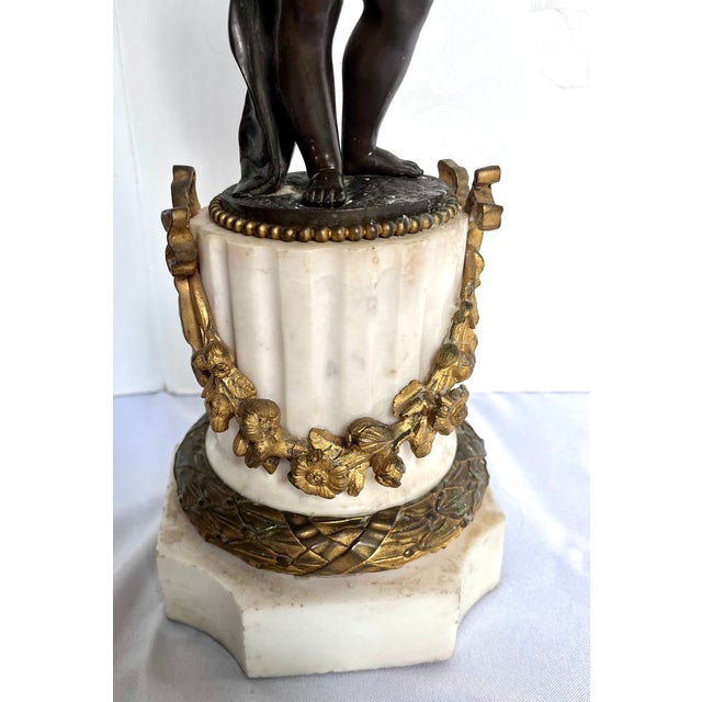 19th Century French Louis XVI Style Figural Bronze and Marble Candelabra - A Pair For Sale - Image 17 of 18