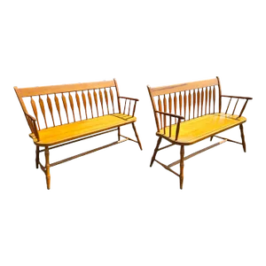 Pair of Vintage Maple Spindle Back Benches