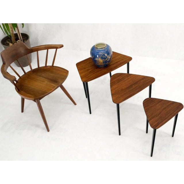 Set of Three Italian Rosewood Mid Century Modern Dowel Leg Nesting Tables For Sale - Image 6 of 13