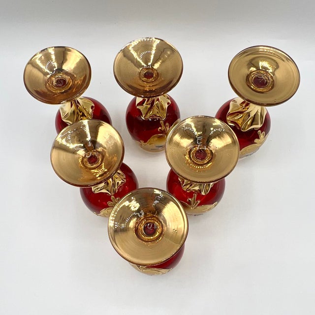Ruby Red Murano Glass Tre Fuochi Decanter and Liqueur Service, 1950s, Set of 7 For Sale - Image 12 of 14