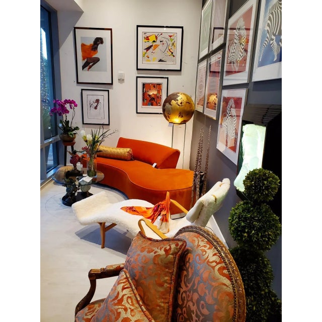 Mid Century Modern (built in 1990) sofa in style of Vladimir Kegan. New upholstery in soft synthetic faux swade/velour,...