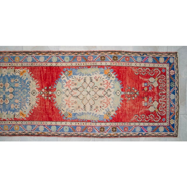 Turkish Runner Rug Hand-Knotted Muted Colors Tribal Hallway Decor Lady Bug Pattern - 3'1" X 12'9" For Sale - Image 11 of 14