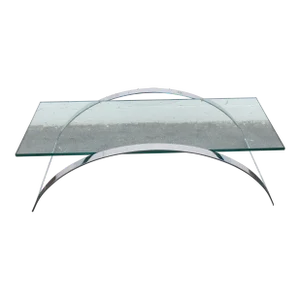 Hollywood Regency Modern Style Chrome Glass Top Long Coffee Table