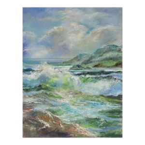 Vintage Coastal Hills Seascape Painting