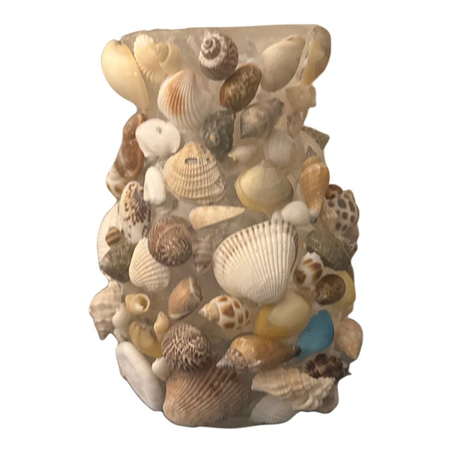 Vintage Mid-Century Coastal Seashell Mosaic Art Vase For Sale