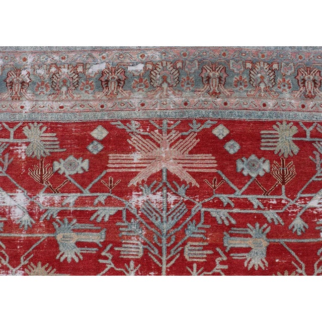 Textile Early 20th Century Antique Hand-Knotted Persian Bibikabad Rug in Wool With Unique Medallions For Sale - Image 7 of 13