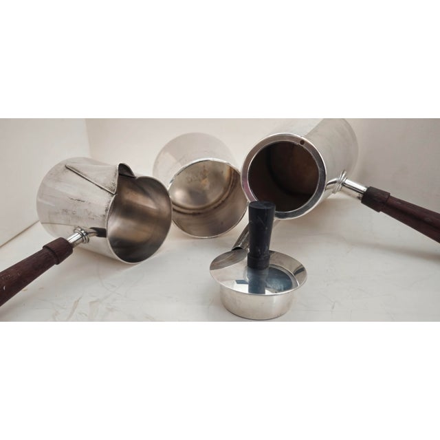 1950s Mid Century Modern P M Italy Silverplated Brass Coffee Pot, Creamer and Sugar Bowl, With Tray - 4 Piece Set For Sale - Image 12 of 15