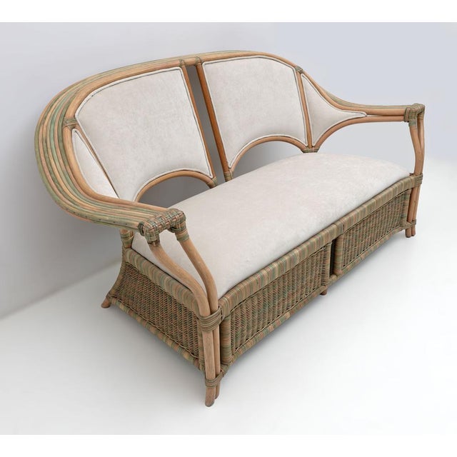 Mid-Century Modern Italian Rattan and Wicker Two Armchairs and Sofa, 1979, Set of 3 For Sale - Image 6 of 18