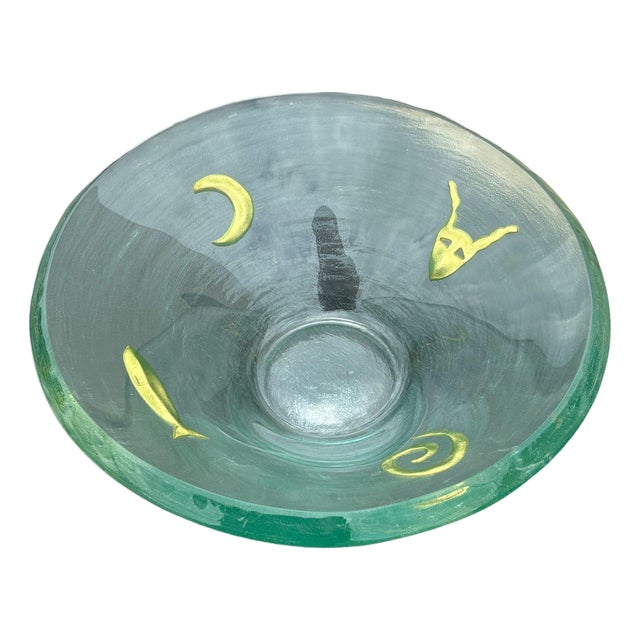 Post-Modern Kiln-Formed Art Glass Bowl Gold W 24k Inlaid by Jeffrey Andrews 1994 For Sale