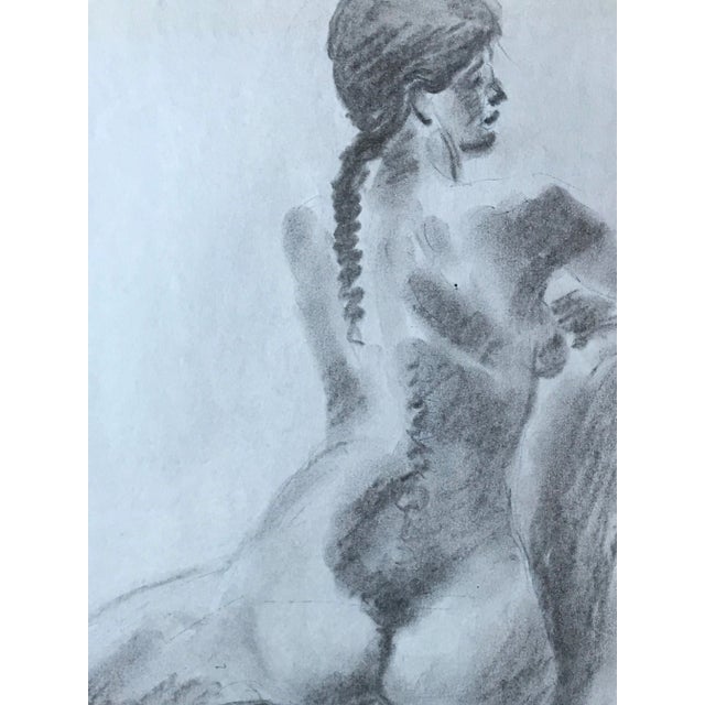 "Nude With Braid" 1976 Female Nude Pencil Drawing For Sale