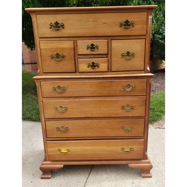 A Mid-Century Refinished Chippendale 8-Drawer Light Wild Cherry Double Dresser For Sale - Image 10 of 13