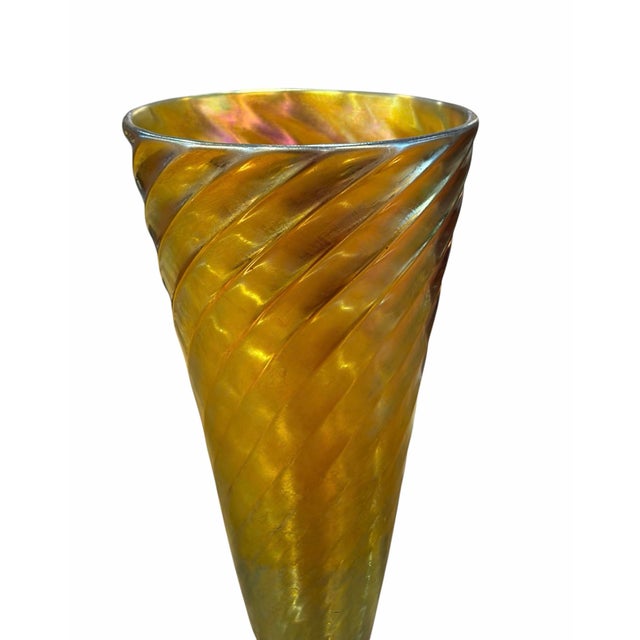 Louis Comfort Tiffany Antique Louis Comfort Tiffany Favrile Glass and Bronze Base Vase For Sale - Image 4 of 5