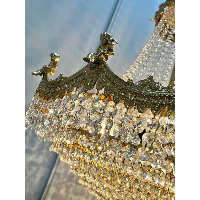 Large Putti Angels Crystal Chandelier with Gold Leaf, 1970s For Sale - Image 6 of 9