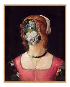 Flower Face 2 by Lara Fowler in Gold Frame, Small Art Print