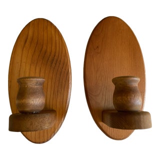 Mid-Century Solid Wood Decorative Candle Sconces - a Pair For Sale