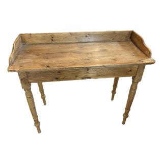 Antique Irish Pine Washstand With Turned Legs & Splash Back For Sale