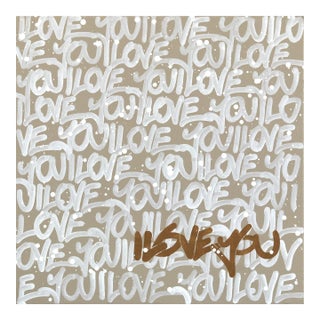 Calm Mood #2 - Abstract 'I Love You' Graffiti Mixed Media Painting on Canvas Original Artwork by Amber Goldhammer For Sale