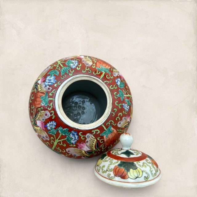 Antique Decorative Ceramic Ginger Jar With Butterfly Motif For Sale - Image 9 of 11