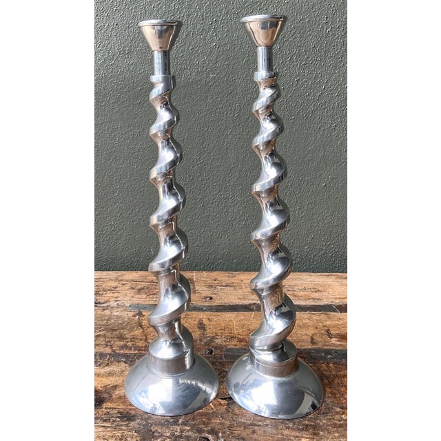 Metal Vintage Spiral Aluminum Candle Holders - A Pair For Sale - Image 7 of 12
