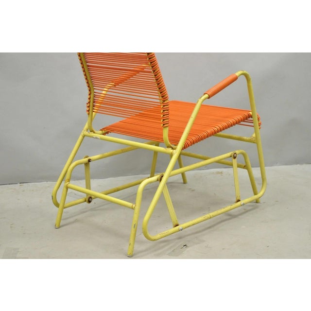 Vintage Mid Century Modern Orange Vinyl Spaghetti Strap Glider Lounge Chair For Sale - Image 12 of 18
