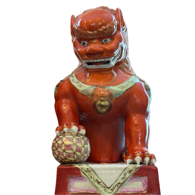 Mid 20th Century Iron Red 20th Century Foo Lions For Sale - Image 5 of 8