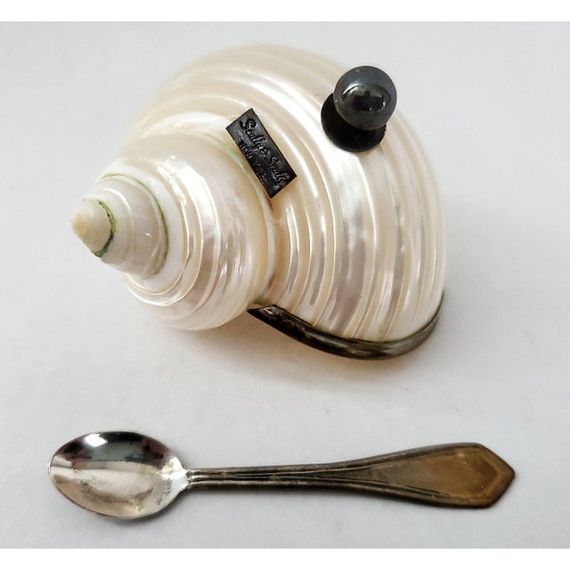Late 20th Century Caviar Dish by Scully & Scully Sterling Silver 925 Hallmarked & Spoon Seashell Shell For Sale - Image 5 of 17