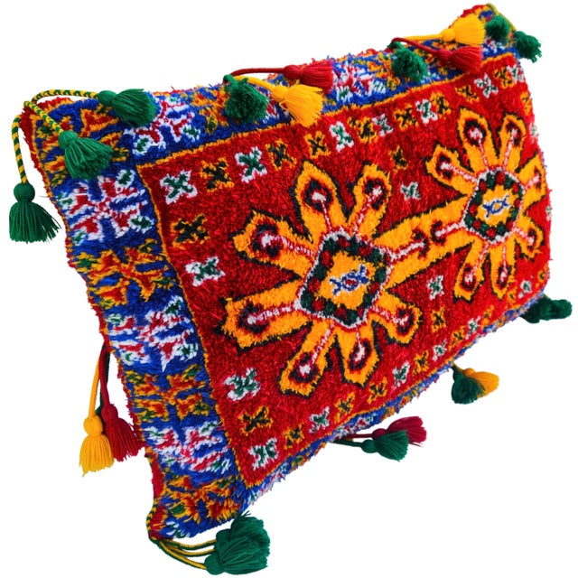 Textile Mid 20th Century Moroccan Orange-Patterned Pillow W/ Berber Graphics For Sale - Image 7 of 13