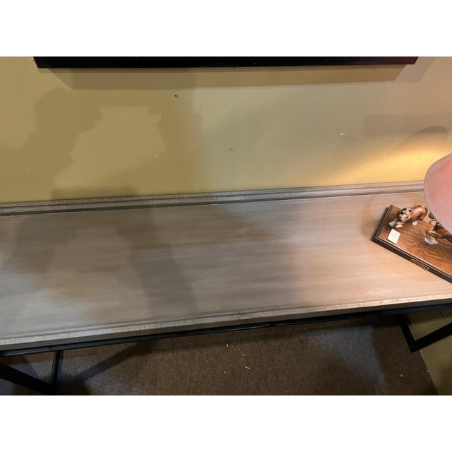 Modern Industrial Console Table With Wood Top and Black Metal Frame For Sale - Image 4 of 4