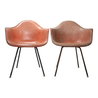Pair of 1957 Eames Dax Chairs, Very Early Gatc Production in Pre-Release Terracotta or Oddly Dark Red-Orange For Sale
