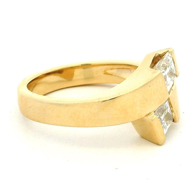Modern Vintage 14k Gold Two Diamond Bypass Ring, 1.2 Carats Total, Size 9.5 For Sale - Image 3 of 12