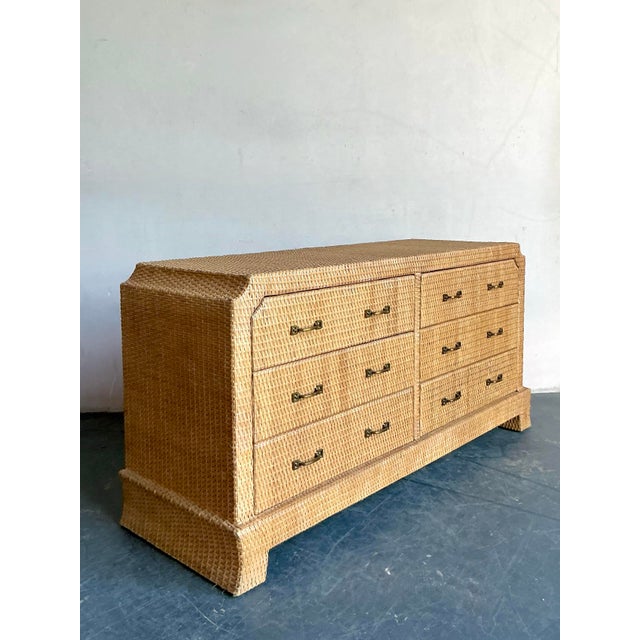 Vintage Boho Locar Woven Rattan Notched Dresser For Sale - Image 10 of 11