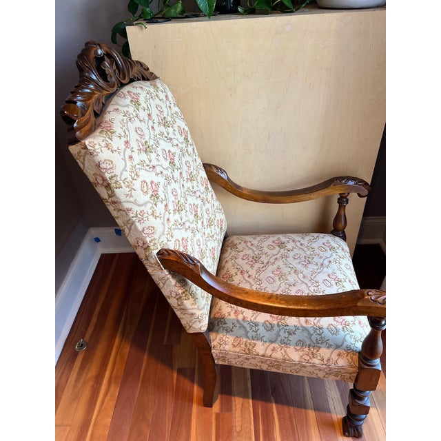 Late 19th Century Late Victorian Jacobean Revival Hand-Carved Walnut Armchair, Circa 1890–1910 For Sale - Image 5 of 10