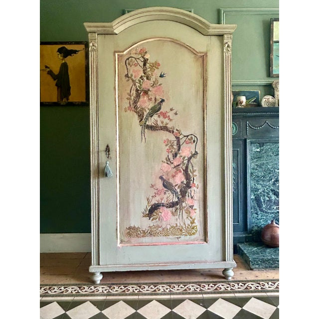 Antique Painted Pine Armoire with Chinoiserie Panel, 1890s For Sale - Image 14 of 14