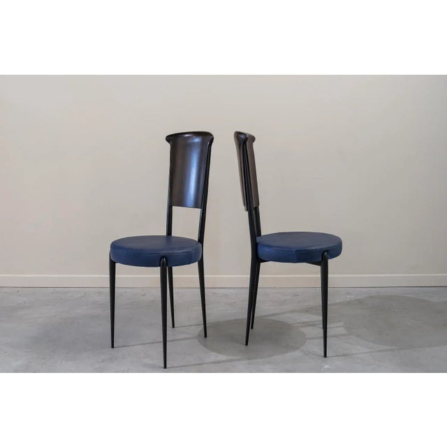 Italian Chairs in Blue Leather, 1960s, Set of 4 For Sale - Image 4 of 10