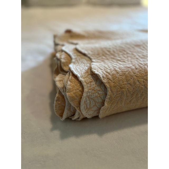 Beige Portuguese Colchas Domingos Heavyweight Cotton Matelassé Oversized Queen Coverlet | Soft Buttercream For Sale - Image 8 of 13