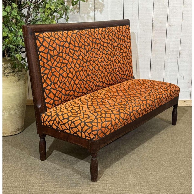 Wood Bistro Bench in Upholstery and Fabric, 1930s For Sale - Image 7 of 14