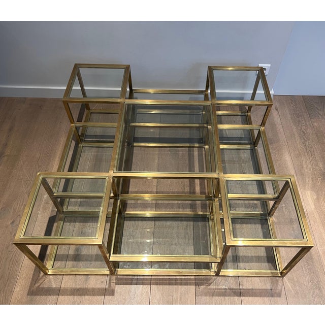 1970s Large, multi-tiered brass coffee table. French work. Circa 1970 For Sale - Image 5 of 12