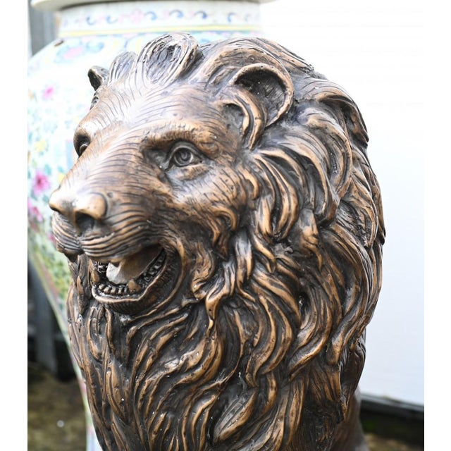 Bronze Lion Gatekeeper Statues, 2000, Set of 2 For Sale - Image 6 of 8
