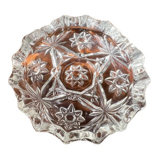 Vintage Anchor Hocking Early American Press Cut Early Starburst Crystal 4 Slot Ashtray For Sale