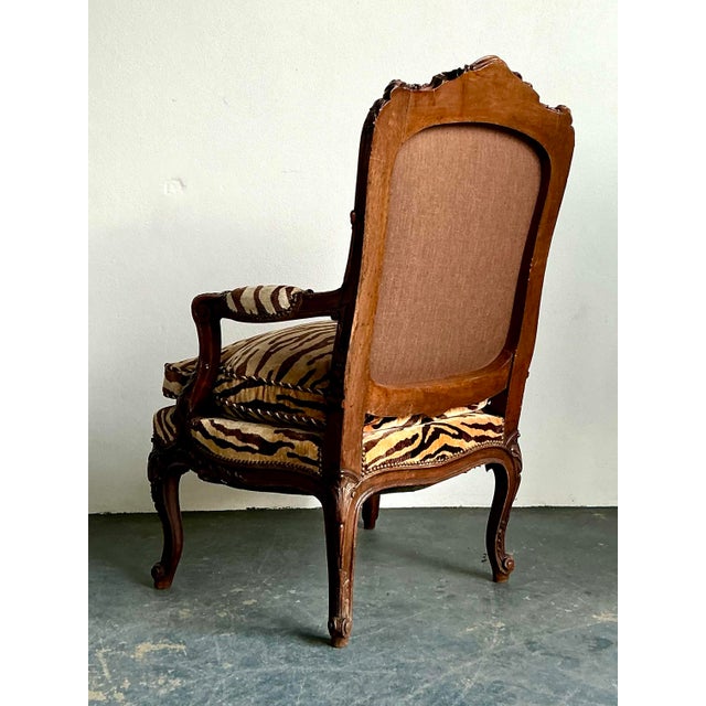 The House of Scalamandre Vintage Hand Carved Scalamandre Fauteuil Chair For Sale - Image 4 of 12