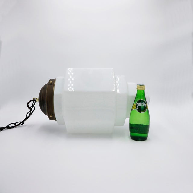 Big Size Art Deco Milk Glass Skyscraper Pendant Light For Sale - Image 4 of 7