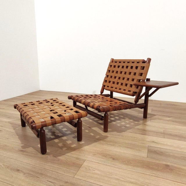 Brown IT57 Armchair with Coffee Table and Ottoman by Ilmari Tapiovaara for Arnaboldi, 1957, Set of 2 For Sale - Image 8 of 11