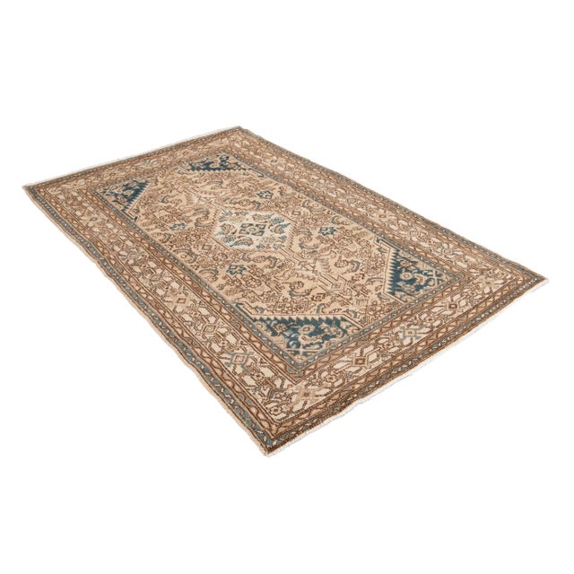 Early 20th Century Early 20th Century Vintage Handmade Beige Medallion Wool Rug For Sale - Image 5 of 9